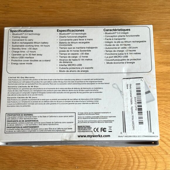 iWerkz Universal Folding Bluetooth Keyboard, White (44652WH) - Picture 4 of 15